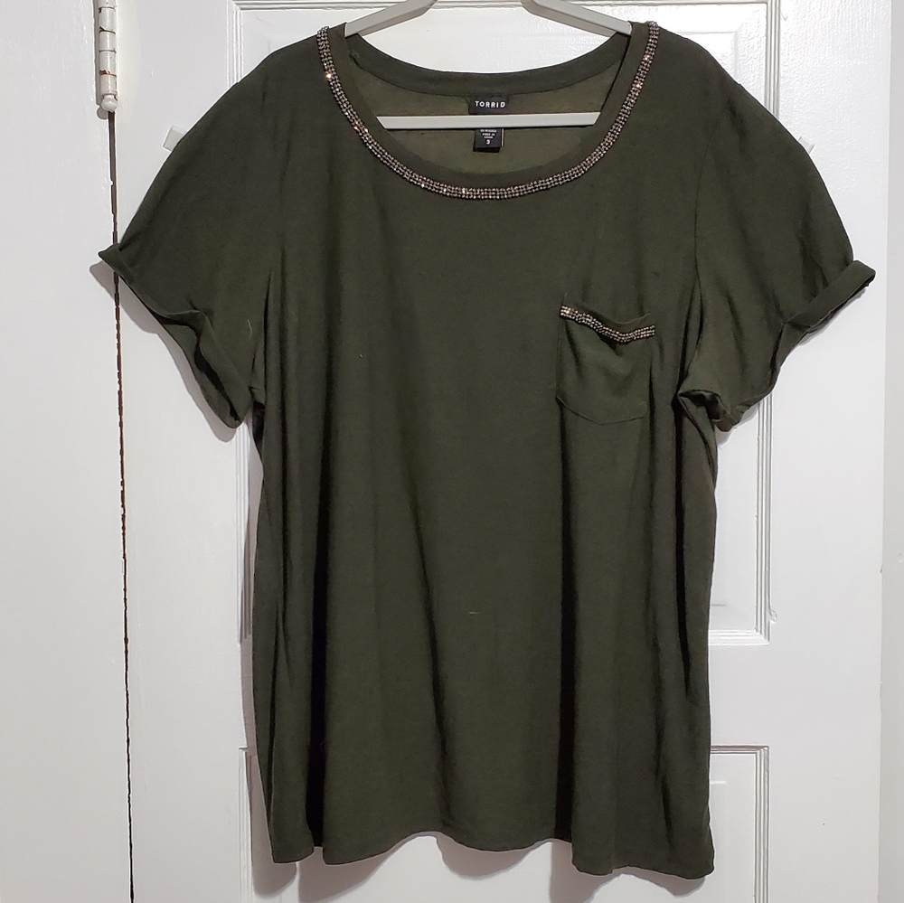 Torrid Olive Green Jeweled Top